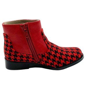L'Amour Houndstooth Fashion Ankle Boot, Girls, Black & Red, Size Little Kid 8